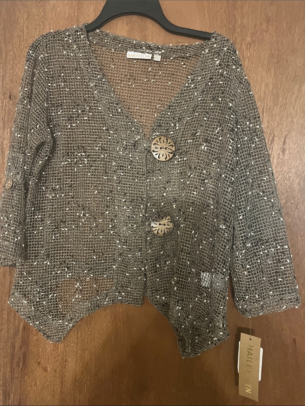 Brown Open-Weave Button Front Blazer